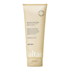 Saltair KP Body Scrub packaging shown; fragrance-free formula for sensitive skin.