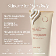 Saltair Salt Water Vanilla fragrance evokes coastal air while hydrating.