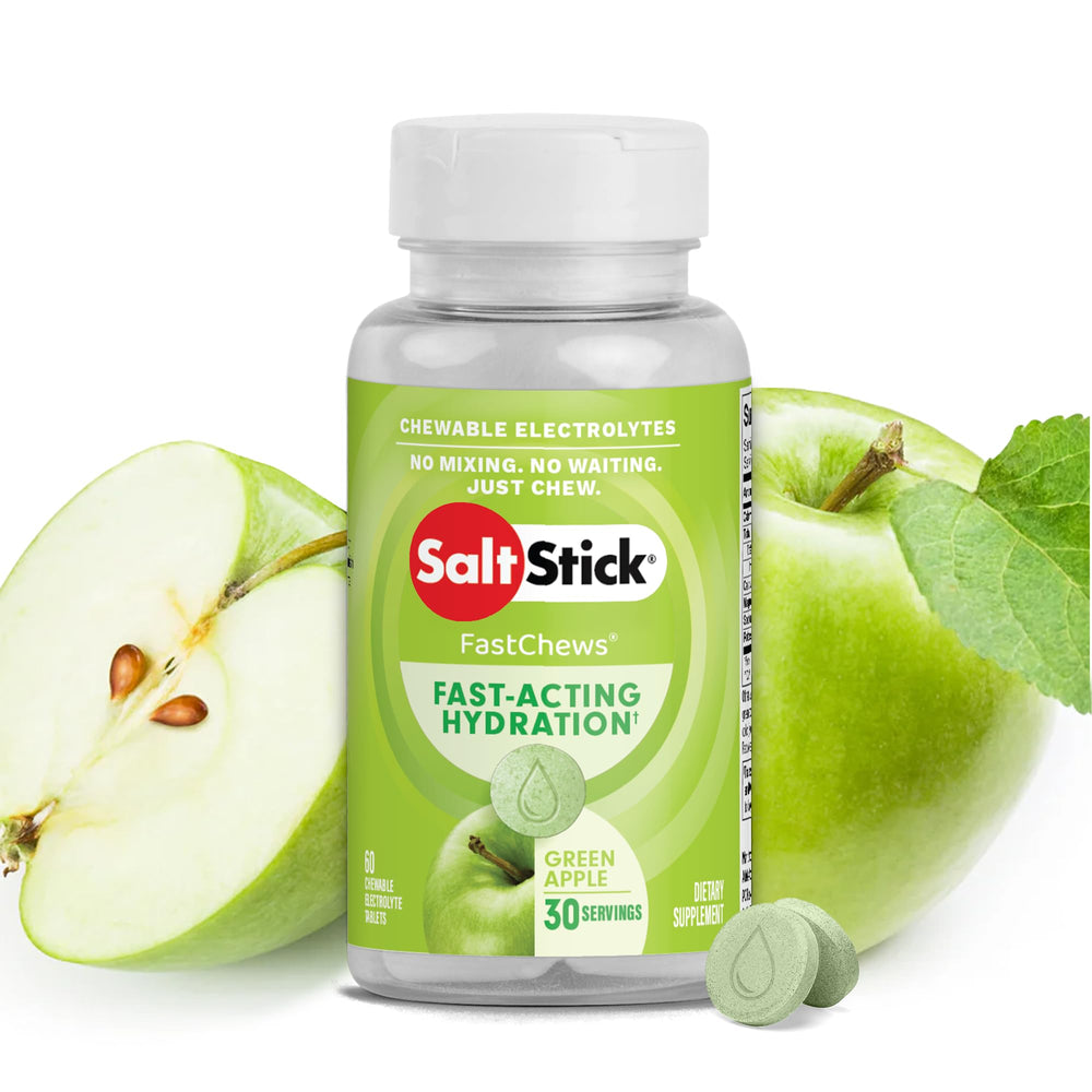 SaltStick FastChews green apple packaging for quick hydration.
