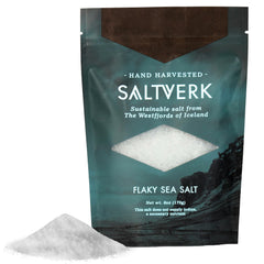 Saltverk sea salt flakes, Iceland hand-harvested, ideal for finishing and flavor enhancement.