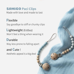 SAMiGO pacifier clip powder pink keeps binky handy on outings