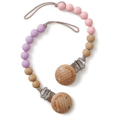 SAMiGO pacifier clips close-up with secure clasp and bright colors for on-the-go use.