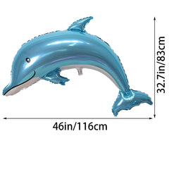 SAMOKA blue foil dolphin balloon, vibrant ocean theme addition.