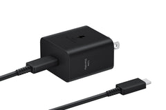 Samsung 45W wall charger front view, compact design for fast charging on the go.