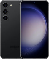 Samsung Galaxy S23 Phantom Black front view highlights compact flagship design for daily portability.