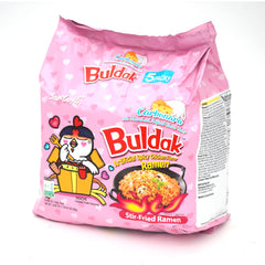 Samyang Carbonara Buldak ramen pack 1: bold flavor and chewy noodles for quick meals.