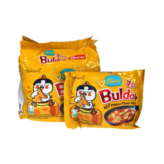 Samyang Cheese Flavor Buldak ramen pack shot highlighting bold spice and cheese flavor.