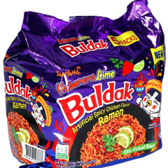 Samyang Habanero Lime Buldak Pack 5 hero image highlights bold heat for quick meals.