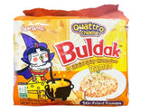 Samyang Quattro Cheese Buldak pack of five on box front, bold flavor for gatherings.