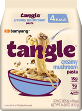 Samyang Tangle creamy mushroom linguine plate showcases rich earthy flavors.