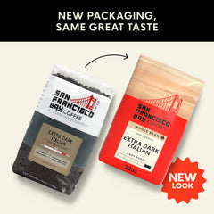 San Francisco Bay aroma steam rising from whole-bean coffee for fresh grind and flavor