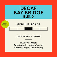Whole Bay Bridge Blend coffee beans ready for grinding at home.