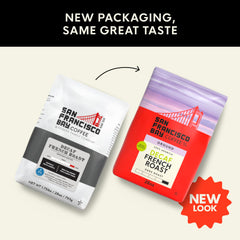 San Francisco Bay decaf French Roast cup showcases bold, smoky notes.