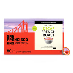 San Francisco Bay Decaf French Roast K-Cups on shelves for convenient single-serve brewing.