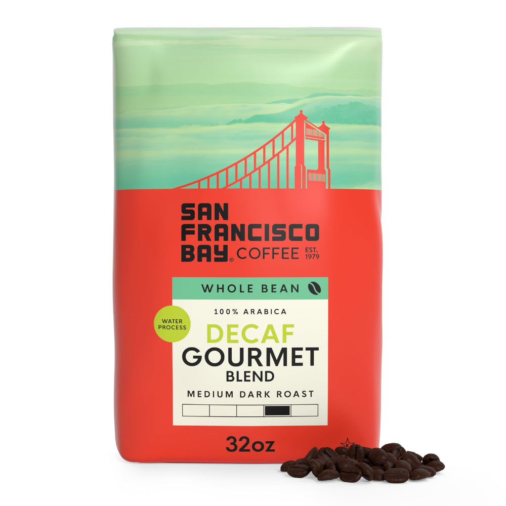 San Francisco Bay decaf gourmet blend 2lb bag with smooth flavor for daily enjoyment.