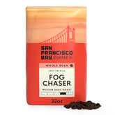 San Francisco Bay Fog Chaser bag shows premium Arabica beans for a smooth morning brew.