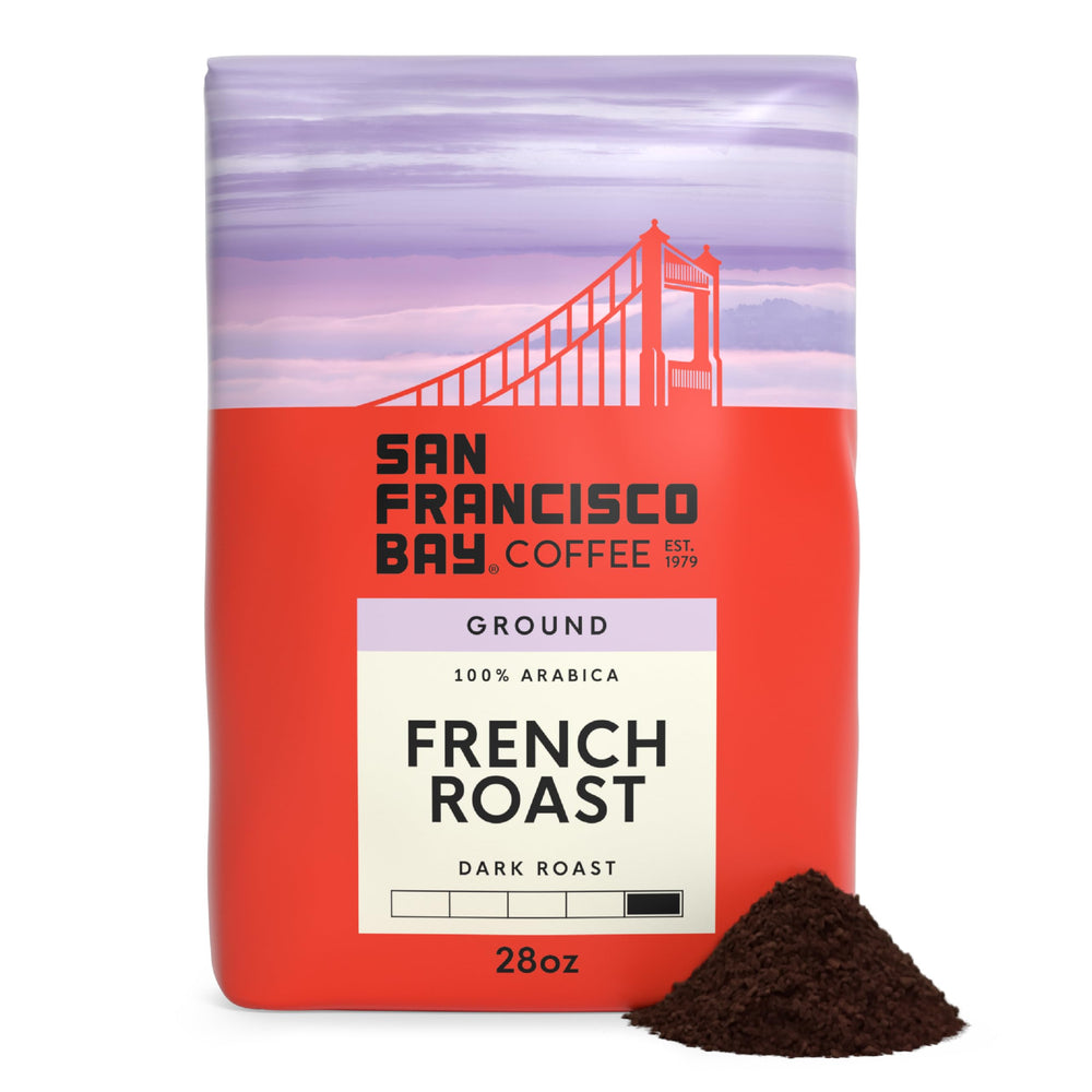 San Francisco Bay ground coffee French Roast bag delivers bold morning flavor.