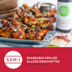 Back label on San-J Tamari Lite highlights 100% soy and traditional fermentation for quality.