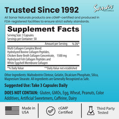 Sanar Naturals capsules dispensing next to a glass of water for easy daily intake