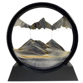 SANDCLE moving sand art in a 7-inch round glass frame, soothing desk decor.