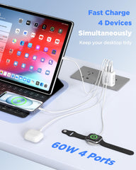 SandFox 60W USB-C charger block in use charging iPhone and iPad simultaneously.