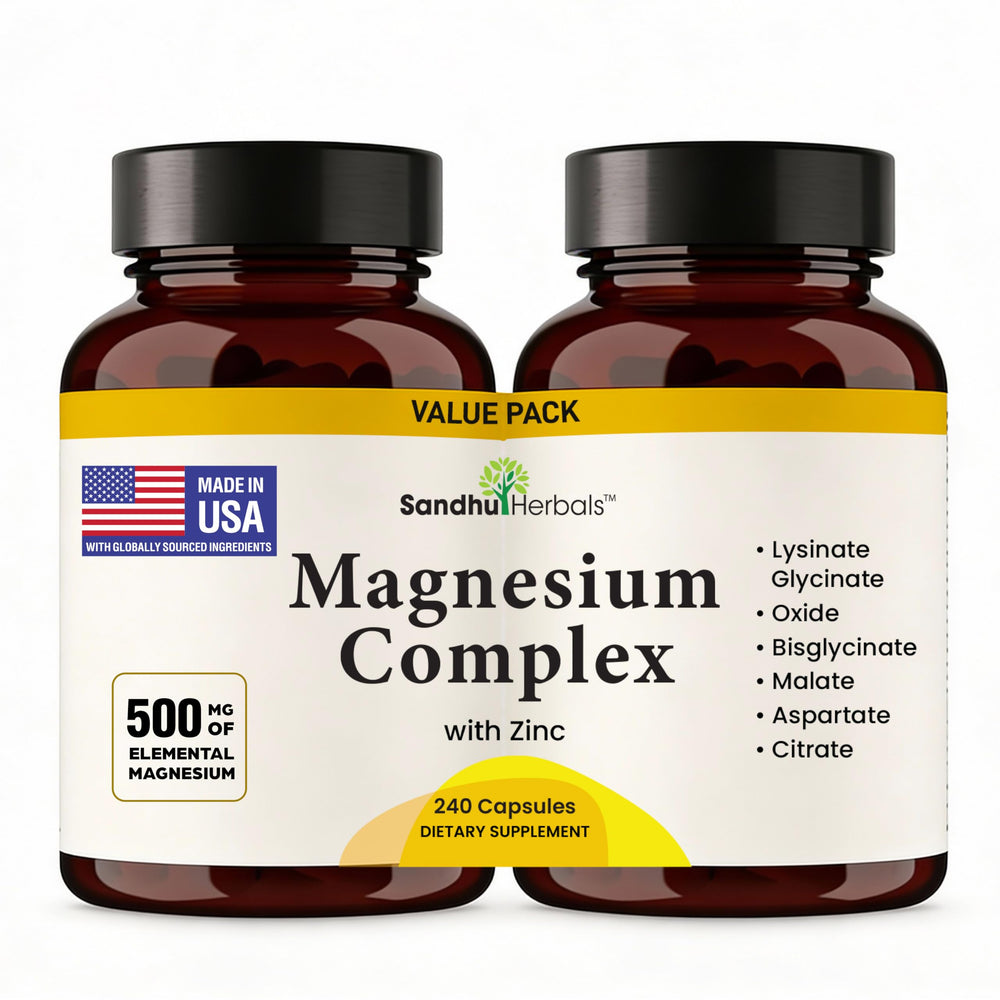 SANDHUHERBALS Complete Magnesium Complex bottle front view for restful sleep support.