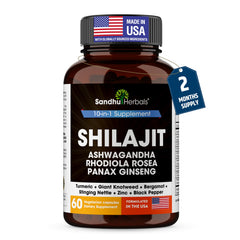 SANDHUHERBALS Shilajit capsules bottle for daily energy and vitality