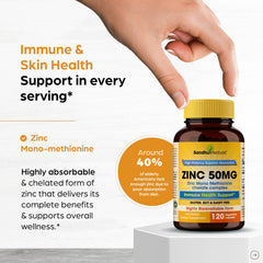 Sandhu Herbals Zinc 50mg label showing dosage and benefits