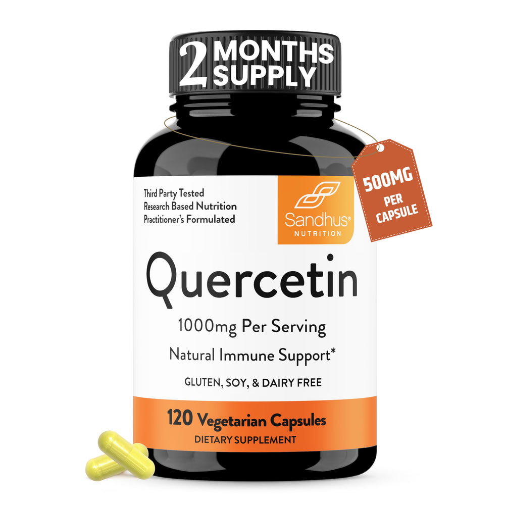 Sandhu's Quercetin 500mg capsules with precise-dose labeling