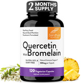 Sandhu's quercetin-bromelain bottle illustrating high-absorption immune support.