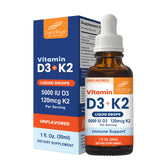 Sandhu's Vitamin D3 K2 Drops bottle close-up for daily bone support.