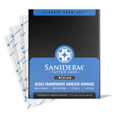 Saniderm original tattoo bandage packaging highlights sterile protection for healing.