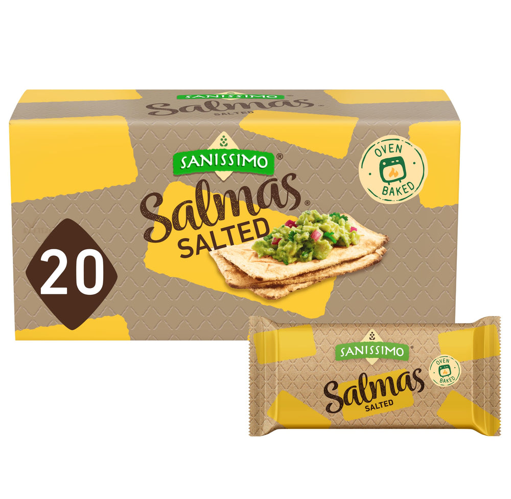 Sanissimo Salmas salted crackers 20-pack for convenient snacking.
