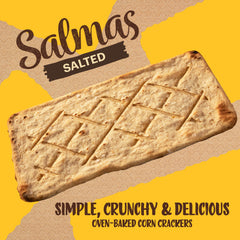 Sanissimo Salmas salted crackers closeup reveals crispy golden texture.