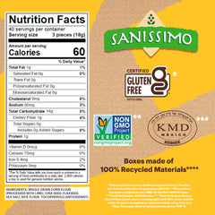 Sanissimo Salmas crackers pack back shows gluten-free and kosher certified claim.