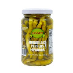 Sanniti Guindillas Piparras peppers in pack shot, crisp and ready to savor.