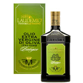Sanniti Laudemio bottle close-up, premium EVOO ideal for finishing refined dishes.