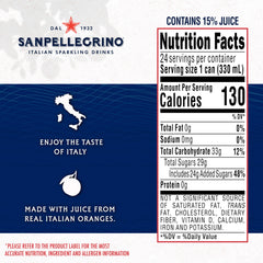 Sanpellegrino Aranciata Rossa glass pour, bright tangy sip perfect for a snack.