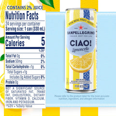 Sanpellegrino CIAO Limoncello bottle highlights premium Italian flavor.