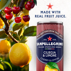 Serving Sanpellegrino Ciliegia Limone over ice with a lemon twist, perfect for hot days.