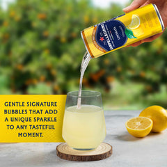 Chilled Sanpellegrino Limonata can signaling a crisp, no artificial sweeteners beverage.