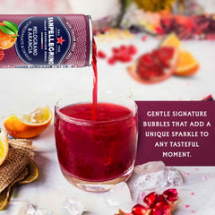Label detail of Sanpellegrino Melograno Arancia emphasizing the Mediterranean fruit blend