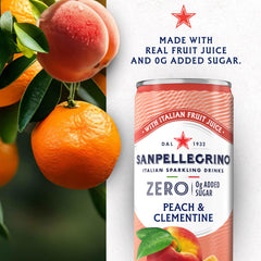 Pack of 24 Sanpellegrino Zero Grams Added Sugar on kitchen counter.