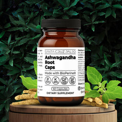 Santa Cruz Paleo Ashwagandha bottle label closeup with clean formula.