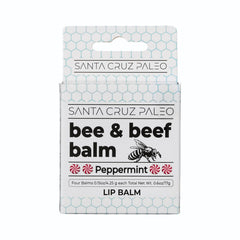 Santa Cruz Paleo lip balm pack front view, peppermint scent, for daily lip hydration.