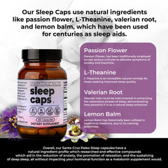 Santa Cruz Paleo Sleep Caps capsules close-up highlighting plant-based relaxation ingredients.