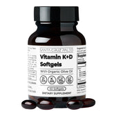 Santa Cruz Paleo Vitamin K2 D3 softgel bottle showing two K forms with olive oil base