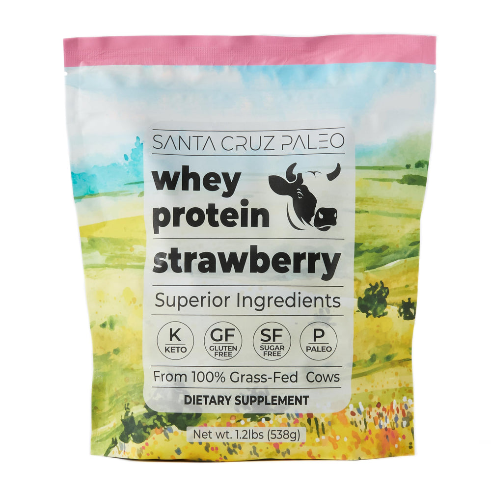 Santa Cruz Paleo Whey Strawberry bag ready for post-workout fueling.