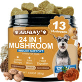 SANTKOL Mushrooms for Dogs turkey tail bottle showing convenient daily support for immune health.