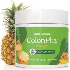 Santo Remedio Colon Plus bottle pour supports daily fiber and probiotic intake.